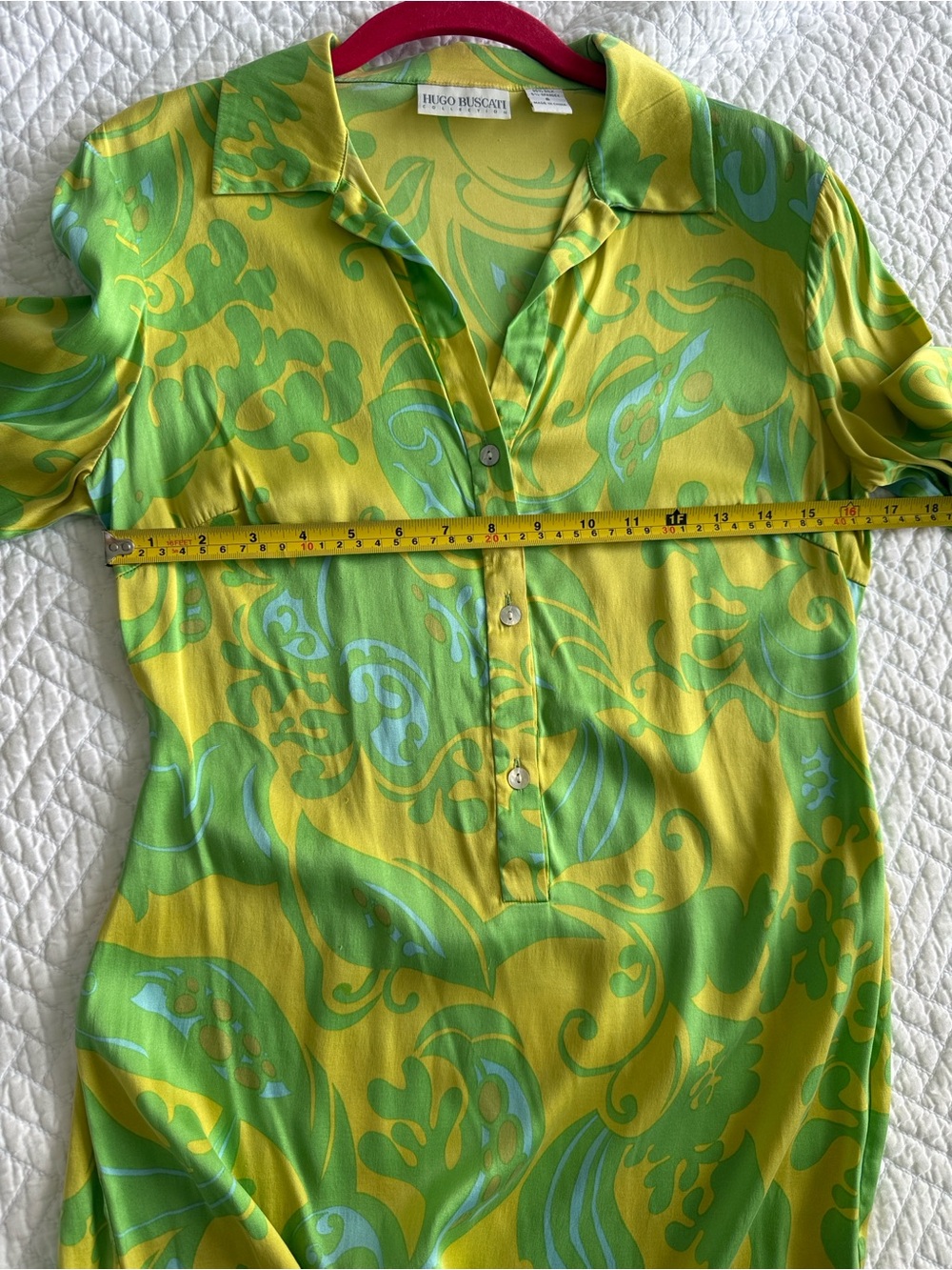 Hugo Buscati Vintage Y2K Lime Green and Teal Long Sleeve Tunic Dress Size 6 Silk - Picture 5 of 11